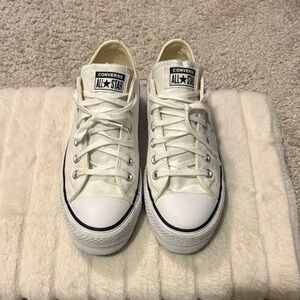 Converse Low Top Platform Sneakers in Off-White with Black Trim